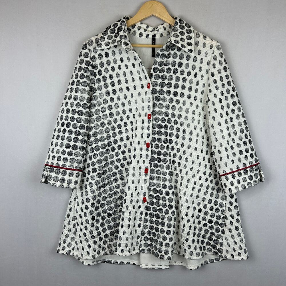 IC by Connie K Polka Dog Lagenlook Button Up Top Jacket USA Made Women's Size L